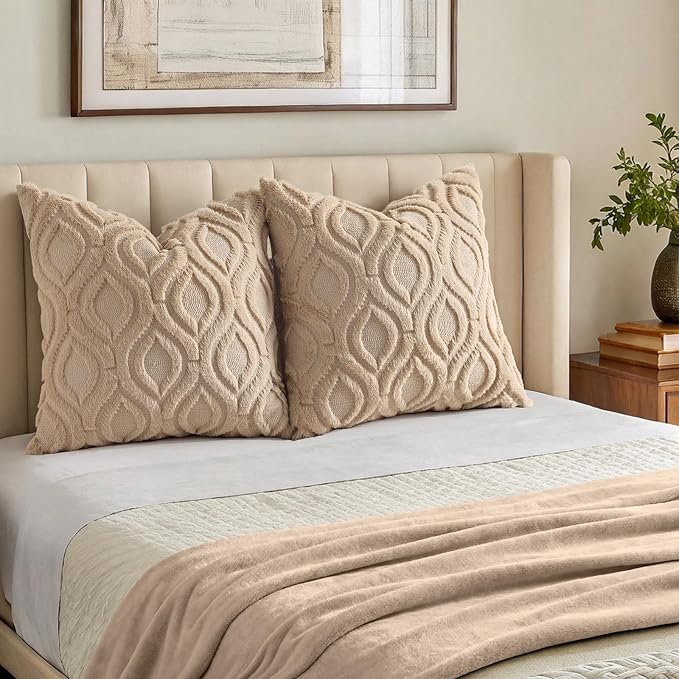 decorUhome Throw Pillow Covers 24x24 Inch Set of 2, Soft Plush Faux Wool Light - Image 7