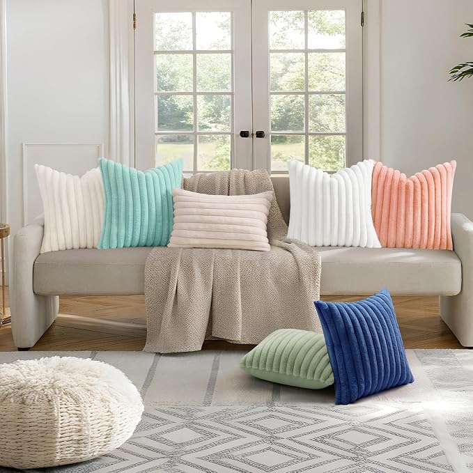 decorUhome Summer Cozy Faux Fur Throw Pillow Covers 24x24 Set of 2 Decorative - Image 6