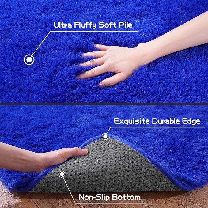 Pionblank Large Rug for Living Room 6x9, Modern Shag Area Rug, Royal Blue | - Image 7