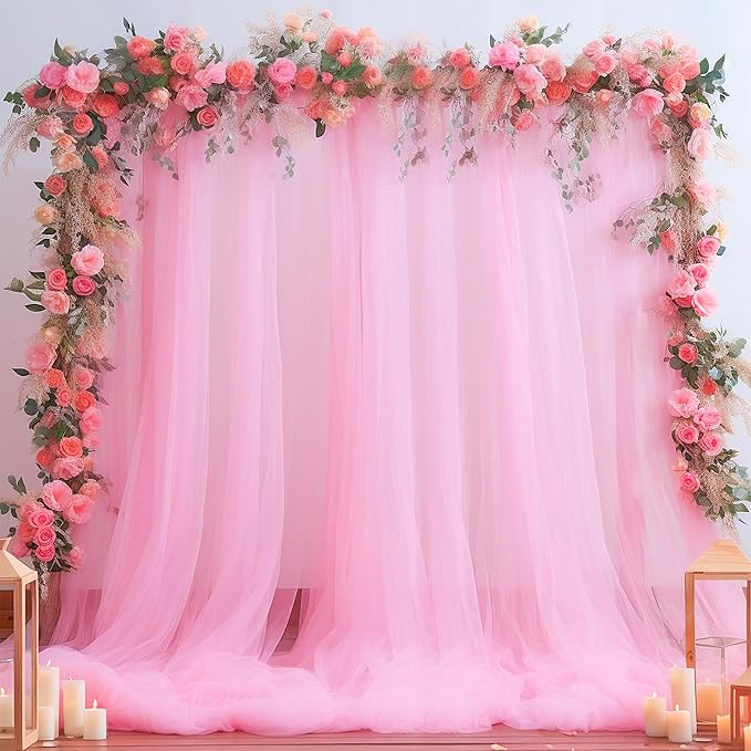 Pink Tulle Backdrop Curtain for Parties Girls Baby Shower 10ft X 8ft Light Pink by Suppromo