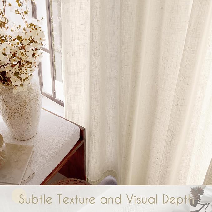 Apricot Linen Curtain 102 inch Length 2 Panels Set Back Tab Light Filtering - Image 4