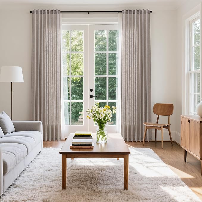 Brownish Grey Linen Curtains for Living Room 92 Inches Long Back Tab Light - Image 8