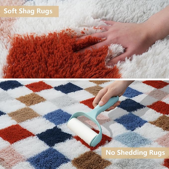Large Shag Area Rug for Bedroom Living Room, 8x10 Fluffy Soft Colorful - Image 3