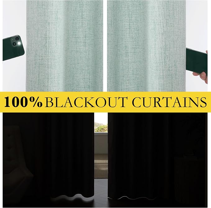 NICETOWN Seafoam Green Bedroom Full Blackout Linen Curtain Panels, Thick - Image 3