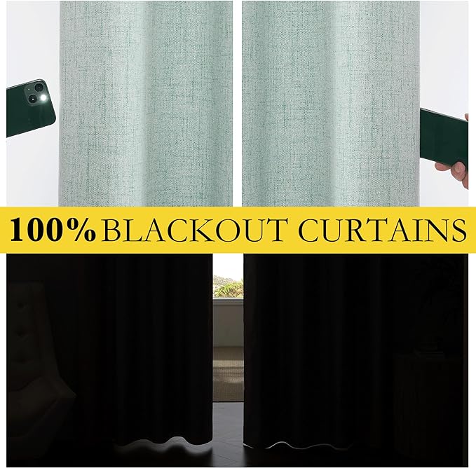 NICETOWN Seafoam Green Short 100% Blackout Curtains 63" Lenghth Burg - Image 3
