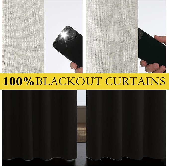 NICETOWN 100% Blackout Curtains 72 inch Long 2 Panels, Linen Blend Thermal - Image 3