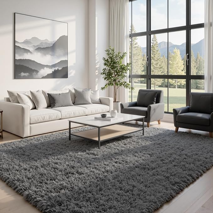 5x7 Fluffy Shag Area Rugs for Living Room Bedroom: Soft Plush Carpet Grey | - Image 8