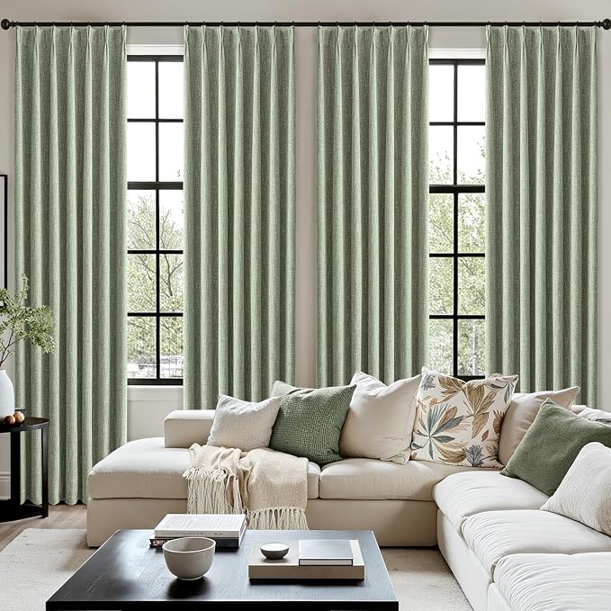 MIULEE Sage Green Pinch Pleated 100% Blackout Linen Curtains 40x90 Inches | - Image 7