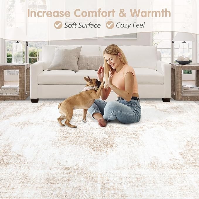 Area Rug 10x14 Vintage Rugs: Large Washable Living Room Rug Retro Medallion - Image 6