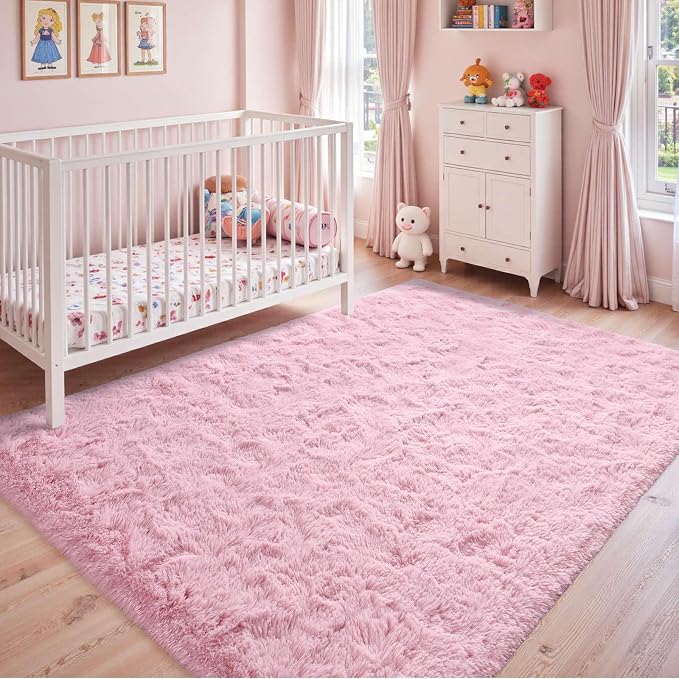 4x6 Ft Pink Rugs for Bedroom Girls, Shag Fluffy Area Rug for Living Room - Image 3