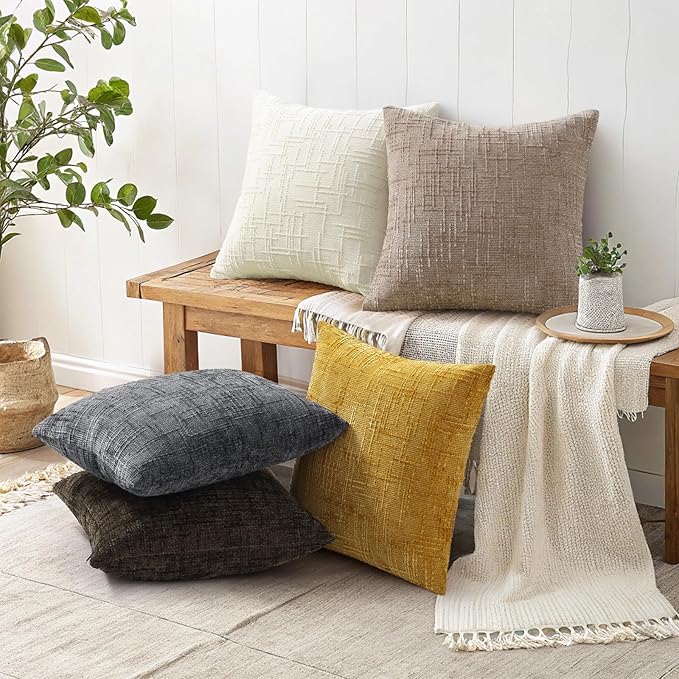 decorUhome Oatmeal Chenille Euro Sham Throw Pillow Covers 26x26 Set of 2 - Image 6