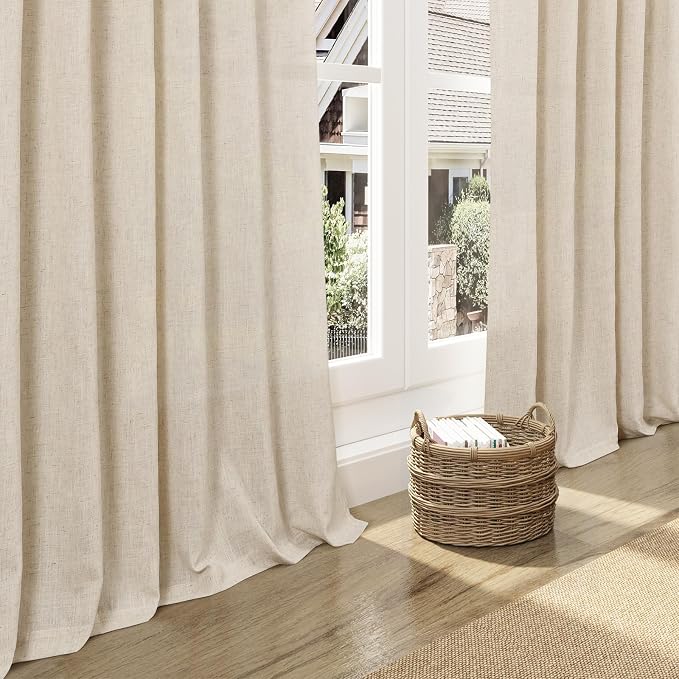 Cream Beige Linen Curtains for Living Room 98 Inches Long Light Filtering Semi - Image 5