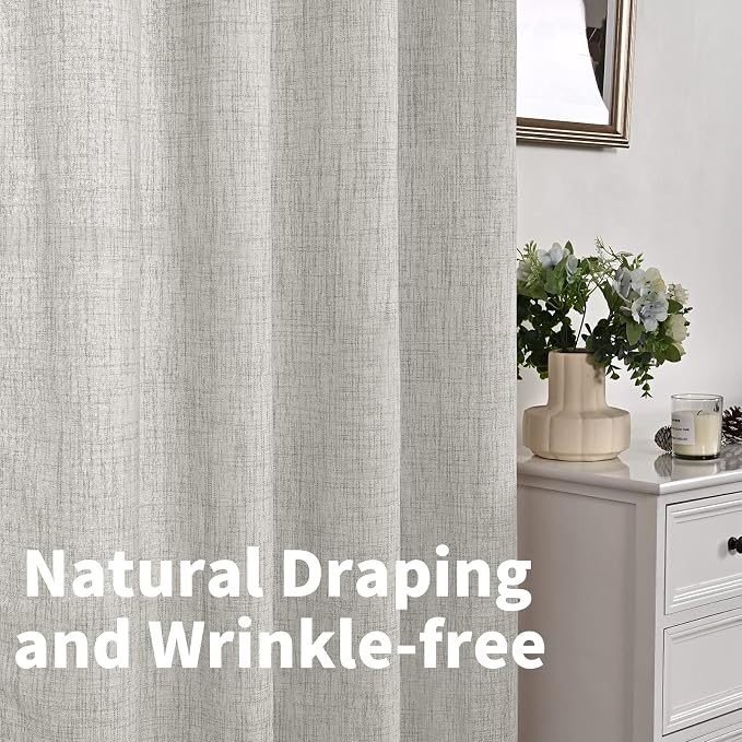YoungsTex Light Grey Linen Semi Sheer Curtains 42X63 Inch Length 2 Panels | - Image 6