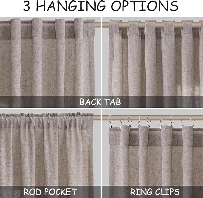 Brownish Grey Linen Curtains for Living Room 92 Inches Long Back Tab Light - Image 2