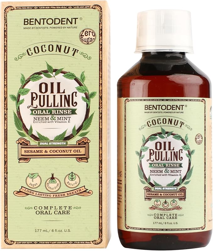 Bentodent Fluoride Free Mineral Toothpaste with Natural bentonite Clay, 100 g and Organic Coconut Sesame Oil Pulling with neem, 177ml for Fresh Breath and Teeth whitening, Vegan