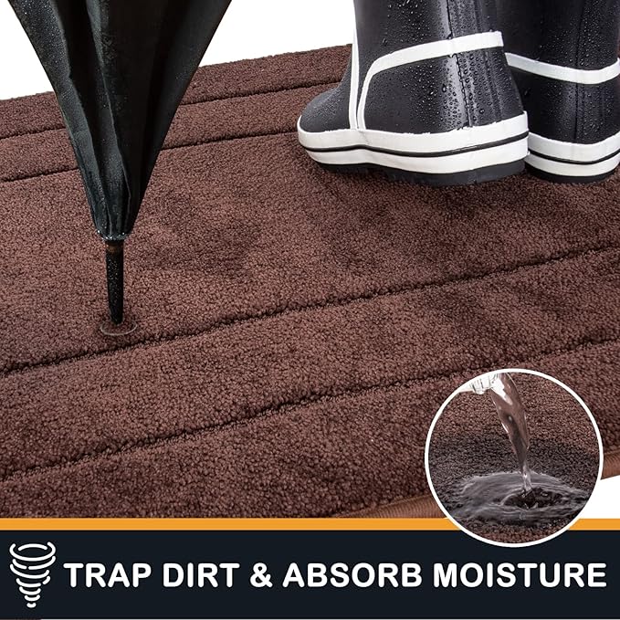 PURRUGS Dirt Trapping Door Mat 32" x 70", Non-Slip/Skid Machine Washable Entryway Rug, Dog Doormat, Super Absorbent Welcome Mat for Muddy Wet Shoes and Paws, Brown