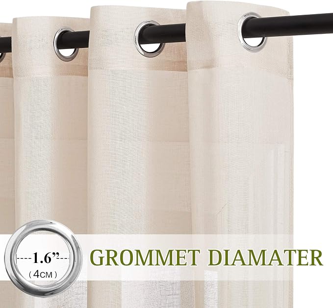 NICETOWN Beige Sliding Door Curtains Linen Sheer Textured, Grommet Semi Sheer - Image 2