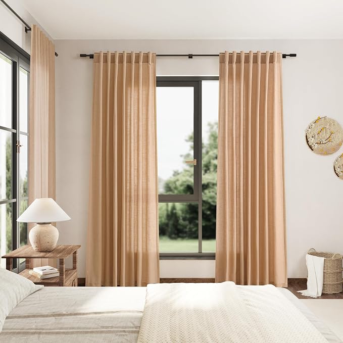 Nanspring Camel Linen Curtains 63 Inches Length 2 Panels Set - Image 7