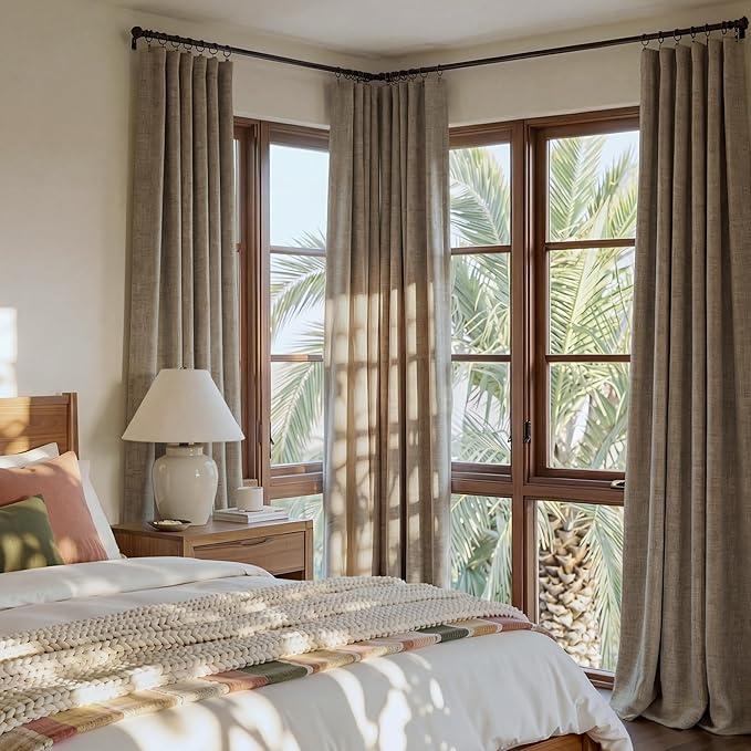 RYB HOME Burlap 100% Blackout Linen Curtains 78 inch Long, Thermal Insulated & - Image 2