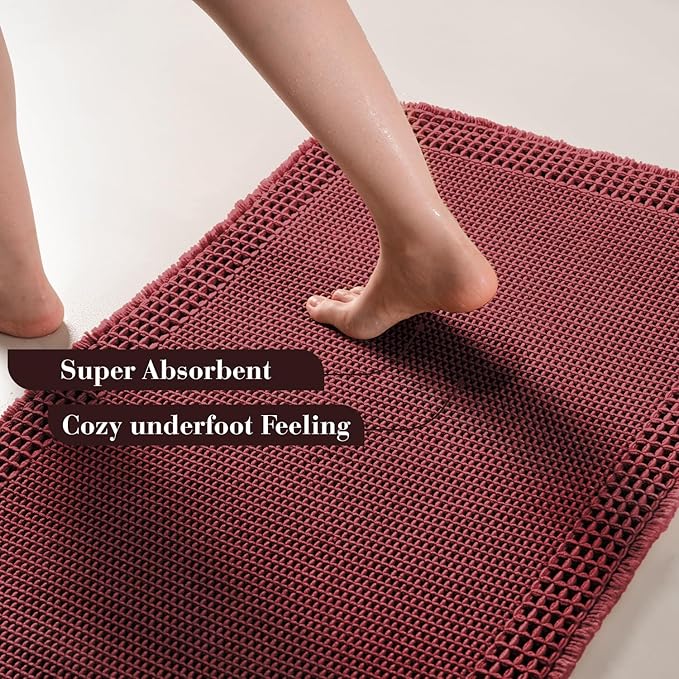 RESARE Waffle Bath Mat for Bathroom Non Slip Bathroom Rugs 17"x24" Dark Red | - Image 3