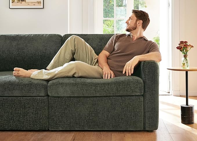 HONBAY Modular Sectional Couch with Storage Seats, L Shaped Sectional Sofa with Storage, Chenille Sectional Couches for Living Room, Green
