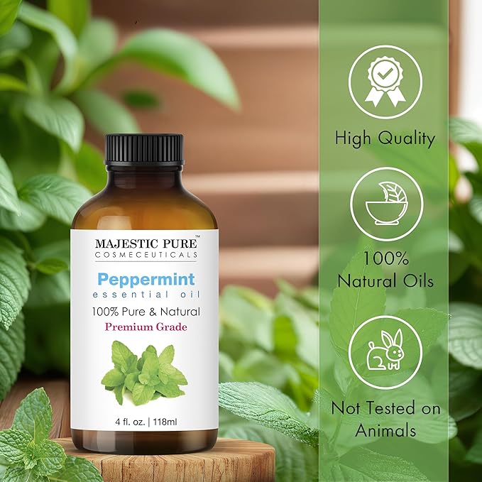 Majestic Pure Peppermint Essential Oil with Glass Dropper - 4 Fl Oz Pack of 2-100% Pure and Natural Peppermint Oil - Premium Grade Essential Oils for Diffuser, Aromatherapy, Soap and Candle Making