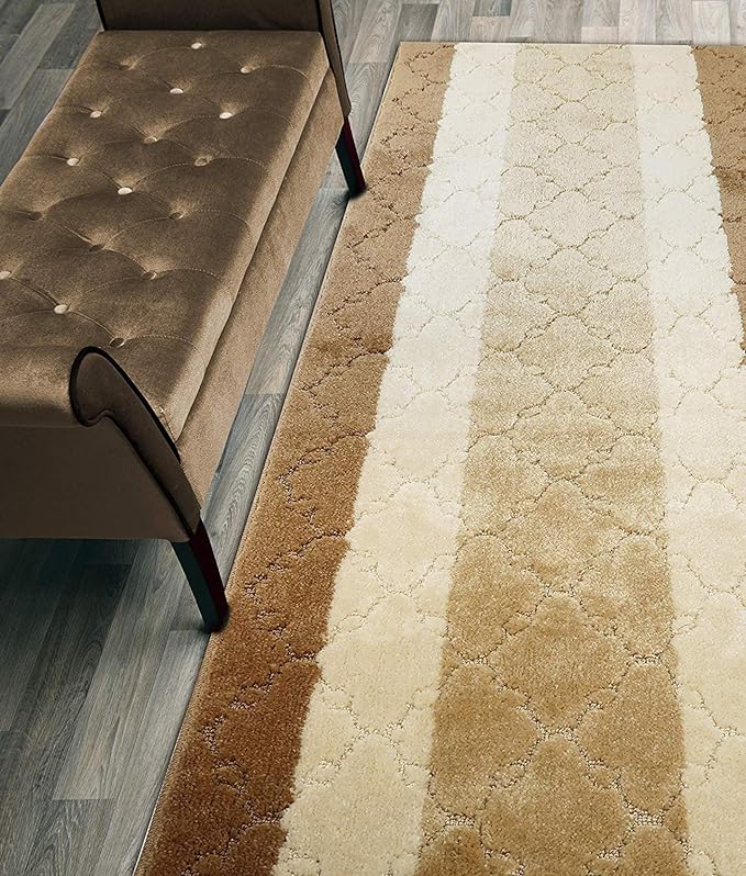 Custom Length Hallway Runner Rug, Slip Resistant, Trellis Beige, 26 Inch X 7 by ORFAHOME
