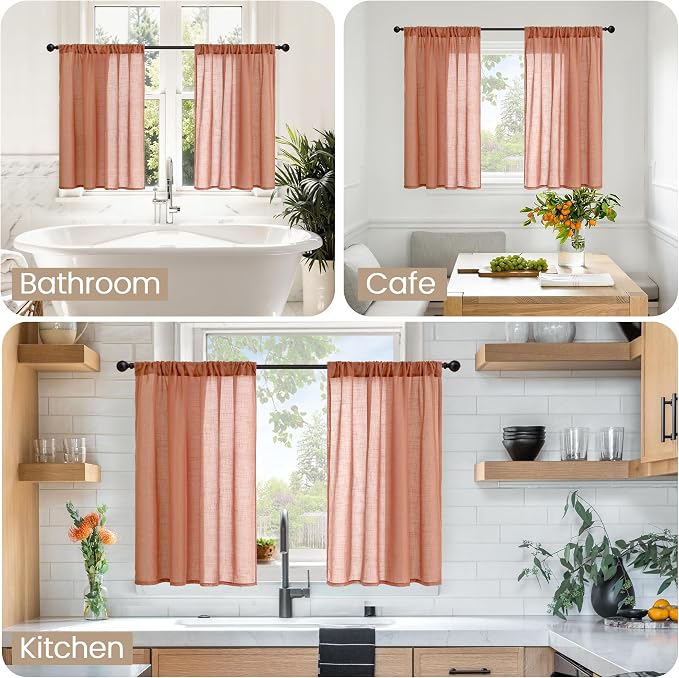 BGment Short Terracotta Linen Curtains 30 Inch Length - Image 2