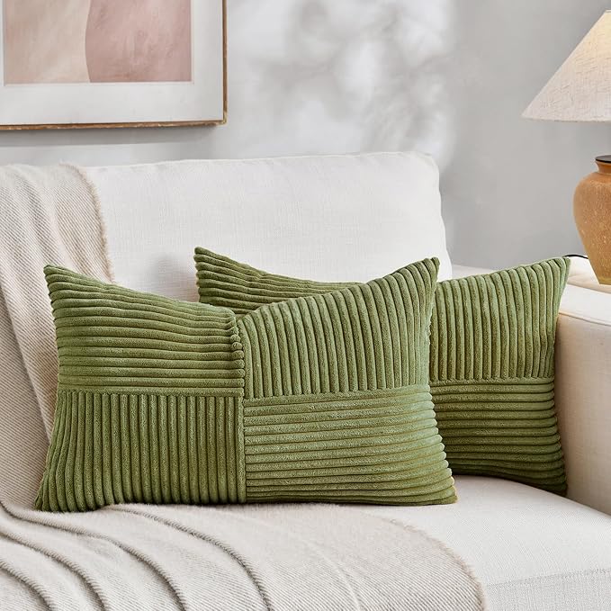 Fancy Homi 2 Packs Moss Green Lumbar Decorative Throw Pillow Covers 16x28 Inch by Fancy+Homi