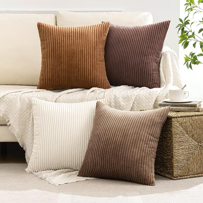 MIULEE Fall Corduroy Decorative Throw Pillow Covers Brown Series 20x20 | Set of - Image 2