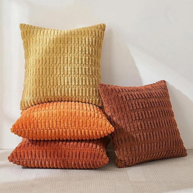Fancy Homi Set of 4 Burnt Orange Fall Decorative Throw Pillow Covers 20x20 Inch - Image 2