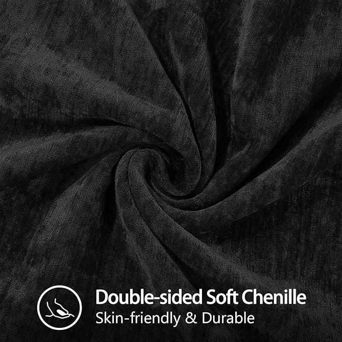 decorUhome Chenille Soft Throw Pillow Covers 18x18 Set of 2, Farmhouse Velvet Neutral Decorative Euro Pillow Covers with Stitched Edge for Couch Sofa Bed Home Decor, Black