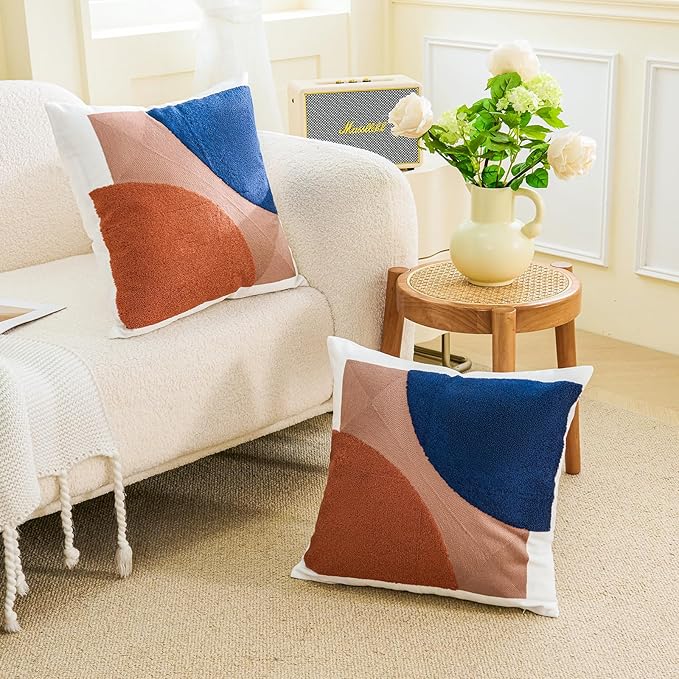 HOdo Home 2PCS 18x18 Inch Pillow Covers-Throw Pillow Cover,Tufted Boho Jacquard Pillow Covers,Farmhouse Decorative Pillow Cover,Pillow Cases for Couch,Sofa,Bed,Chair,Living Room,Home Decor