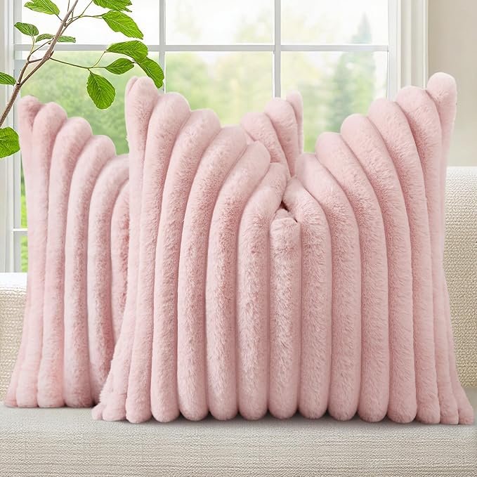 decorUhome Fall Faux Fur Throw Pillow Covers 20x20 Set of 2 Pink | Decorative by decorUhome