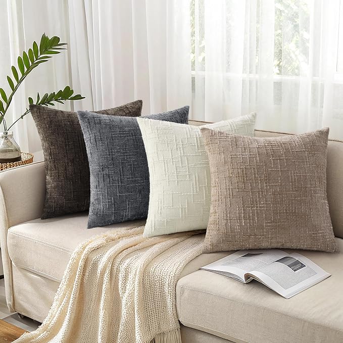 decorUhome Oatmeal Chenille Throw Pillow Covers 16x16 Set of 2 Textured Soft - Image 8