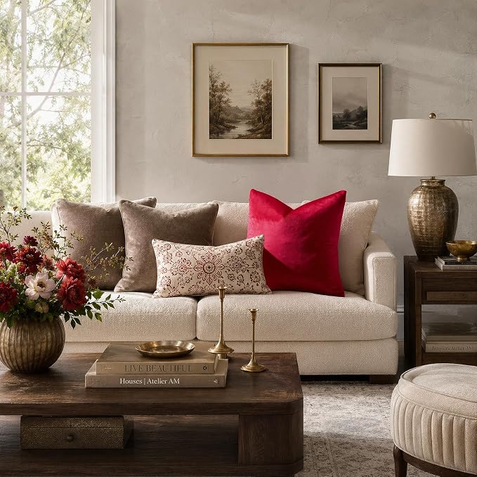 GIGIZAZA Red Velvet Pillow Covers 18x18 Decorative Pillows Pack of 2 | Throw - Image 2