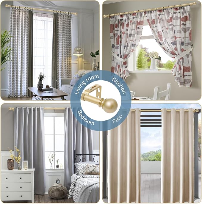 Gold Curtain Rods for Windows 48 to 84, 5/8 Inch Black Heavy Duty Metal Curtain - Image 6
