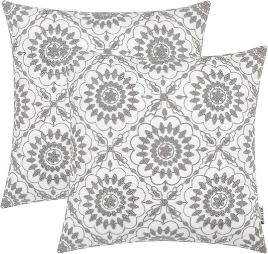 HWY 50 Gray Grey Decorative Throw Pillow Covers 18x18 Inch, Pack of 2 Embroidered Cotton Farmhouse Cushion Cover Pillow Case for Sofa Couch Living Room Bed Bedroon, Little Sunflower Design