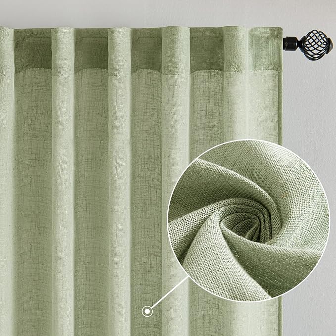 MIULEE Sage Green Linen Curtains 37x84 Inch Length - Image 3