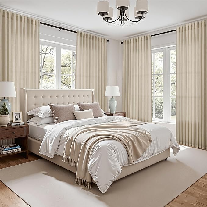 Eggshell Beige Linen 112 Inch Curtains - Image 7