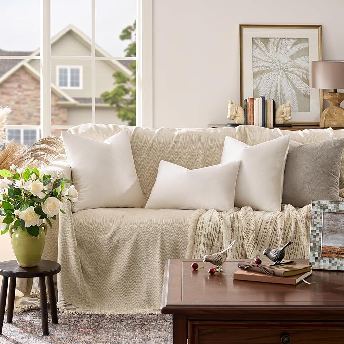 GIGIZAZA Beige Velvet Pillow Covers: Pack of 2 Throw Pillows Soft Solid Covers - Image 2