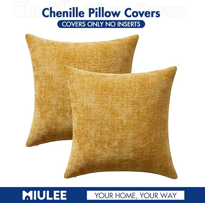 MIULEE Decorative Gold Euro Sham Throw Pillow Covers 24x24 Inch 2 Pack | - Image 7