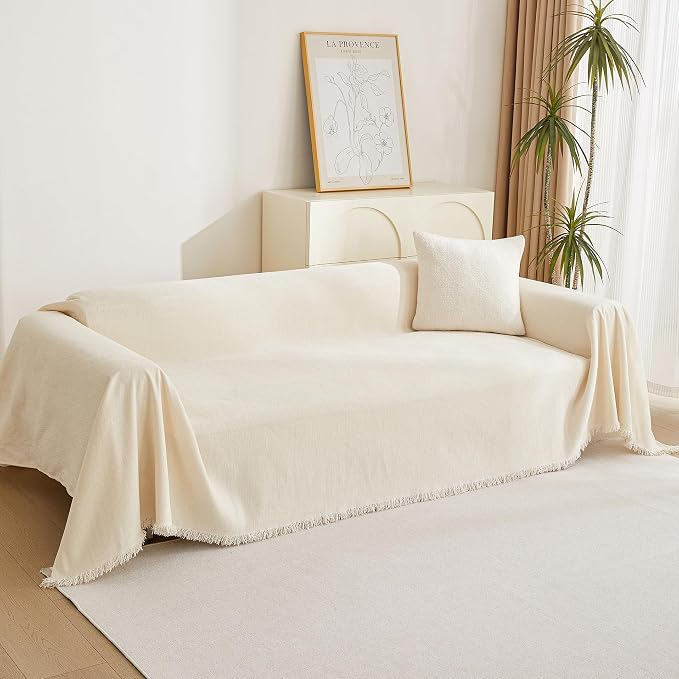 MYSKY HOME Beige Couch Covers Boho Style Chenille - Image 8