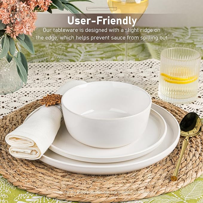 GBHOME Ceramic Dinnerware Sets for 4, 12 Pieces Stoneware Plates and Bowls Sets, Reactive Glaze Dishes -Scratch Resistant, Dishwasher&Microwave Safe-Star White