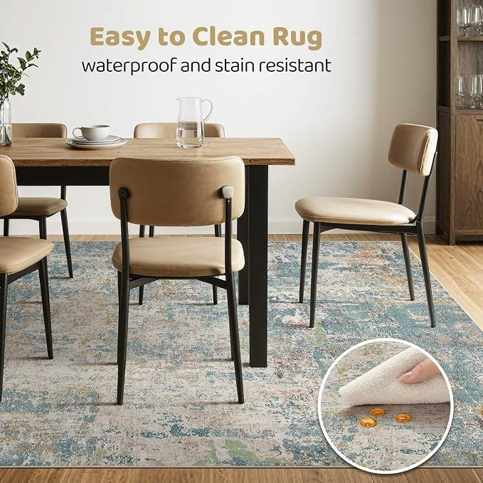 LOONGRUG 6x9 Area Rugs Washable Neutral Modern Living Room Rug Brown Teal | - Image 6
