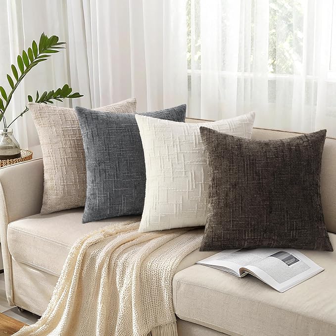 decorUhome Dark Brown Chenille Euro Sham Throw Pillow Covers 24x24 Set of 2 - Image 7