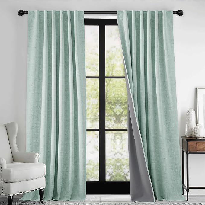 RYB HOME 100% Blackout Linen Textured Curtains 108 inches Long, Thermal - Image 2