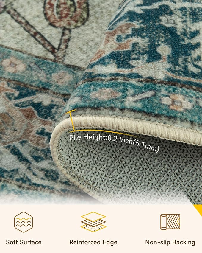 RELEANY Washable Area Rug, Round 10ft, Water Repellent, Pet Friendly, Vintage - Image 4