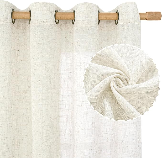 Cream Linen Curtains 84 Inch Length 2 Panels - Image 2