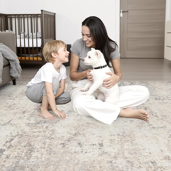 2x3 Washable Entryway Rug: Modern Abstract Soft Carpet Brown Beige | - Image 2